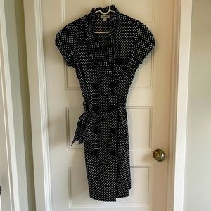 Navy blue polka dot mid length dress. Size 12
